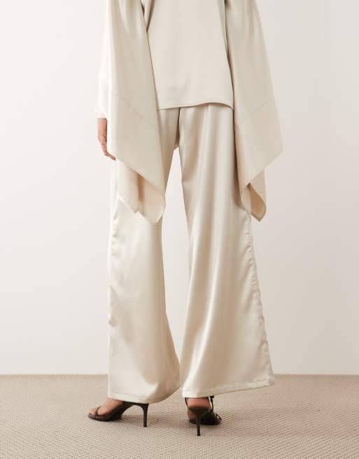 IYAL satin wide leg pants in cream (part of a set), 4 of 5