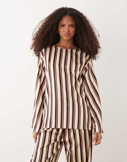 IYAL satin striped top and pants set in brown multi, 3 of 3