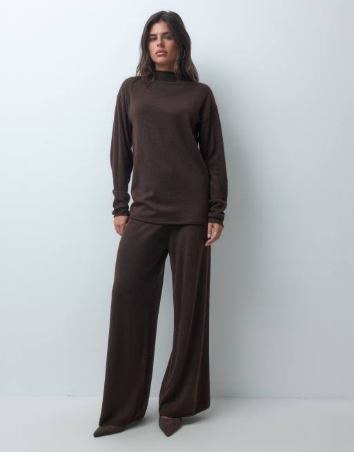 IYAL super soft knitted high neck oversized jumper co-ord in chocolate, 4 of 4