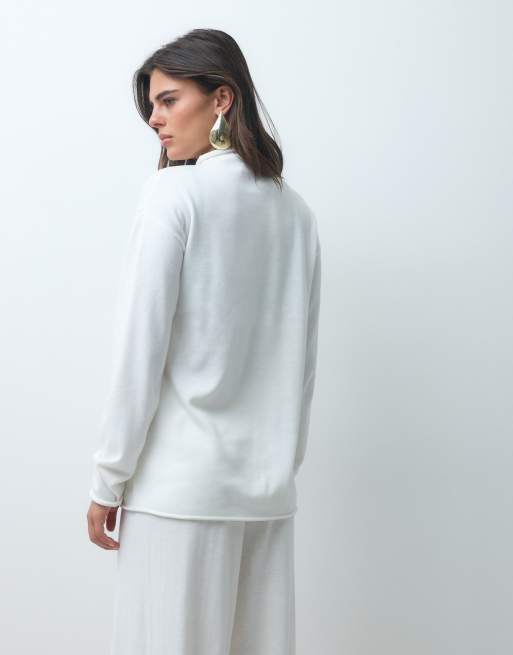 IYAL superblød strikket højhalset oversized striktrøje, del af sæt, i creme, 2 af 4