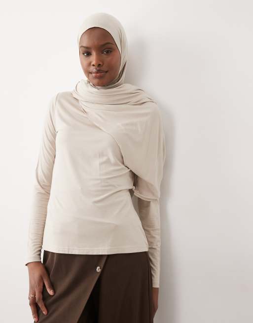 IYAL - Top avvolgente in bambù beige con dettaglio a mantella