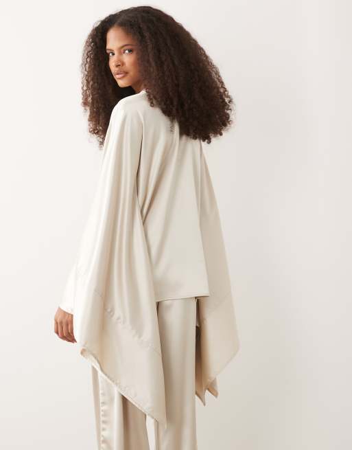IYAL - Coordinato con top e pantaloni in raso color crema, 3 di 3