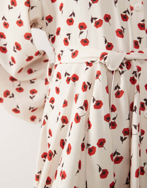 IYAL - Vestito lungo con colletto e bottoni color crema con stampa di rose, 3 di 4