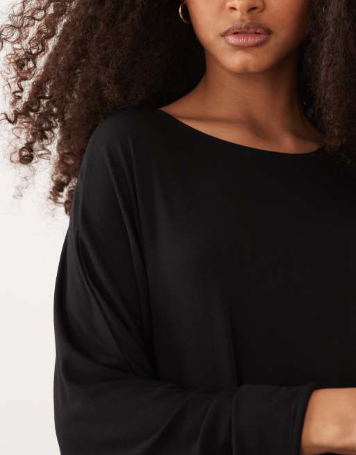 IYAL - Vestito lungo stile caftano in jersey nero con maniche ampie pronunciate, 2 di 4