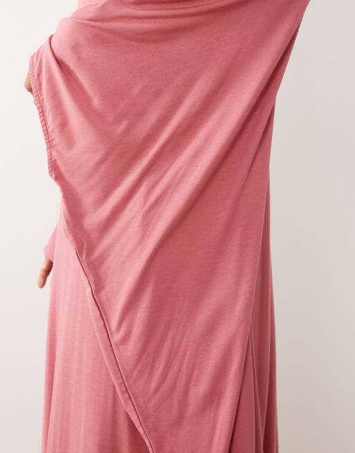 IYAL - Vestito lungo stile caftano in jersey rosa con maniche ampie pronunciate, 4 di 4