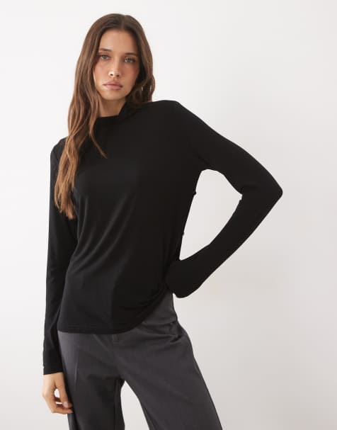 IYAL bamboo long sleeve wrap cape detail top in black