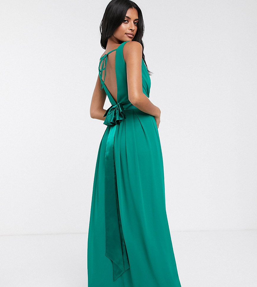 Изумрудно-зеленое платье макси с бантом на спине TFNC Bridesmaid-Зеленый цвет