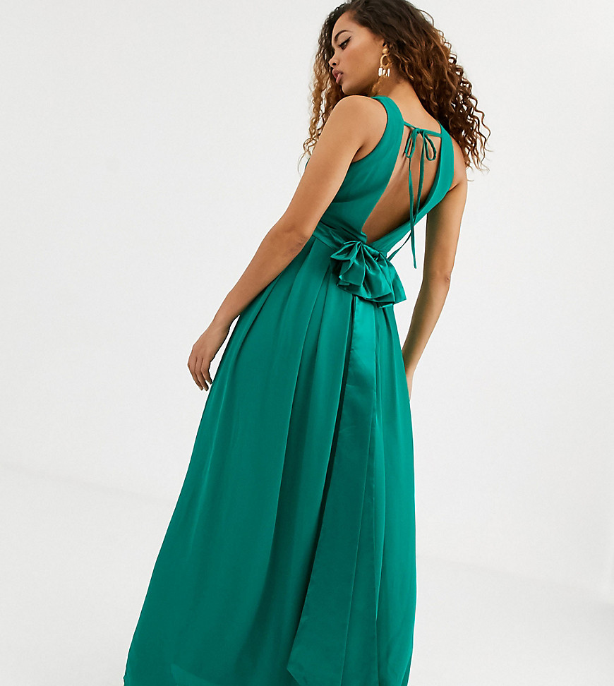 Изумрудно-зеленое платье макси с бантом на спине TFNC Petite Bridesmaid-Зеленый