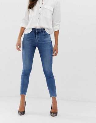 J Brand - Alana - Enkellange skinny jeans van biologisch katoen met hoge taille en onafgewerkte zoom-Blauw
