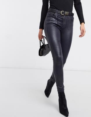 navy leather look jeans