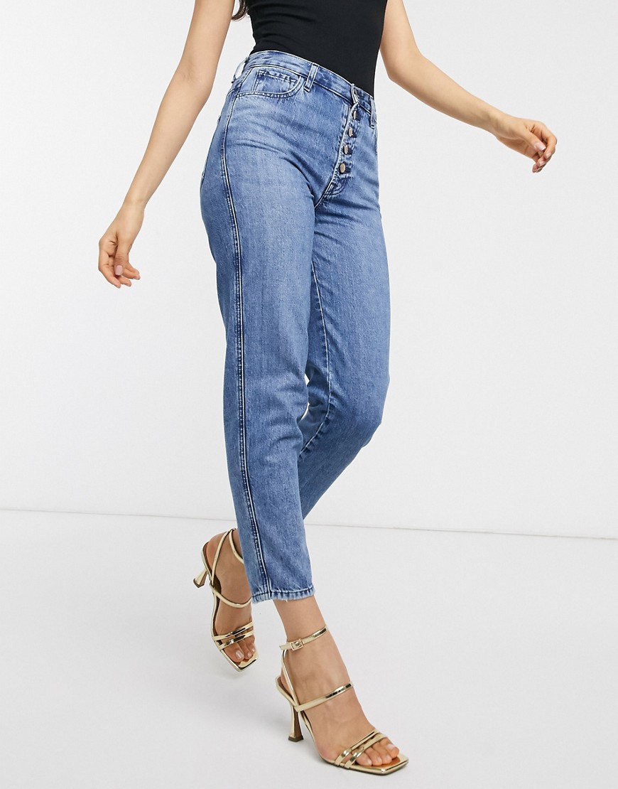 J Brand – Heather – Höga mom jeans med knappgylf-Blå