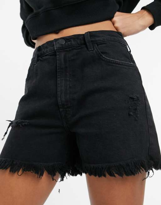 J Brand Jules high rise frayed hem distressed denim shorts in black