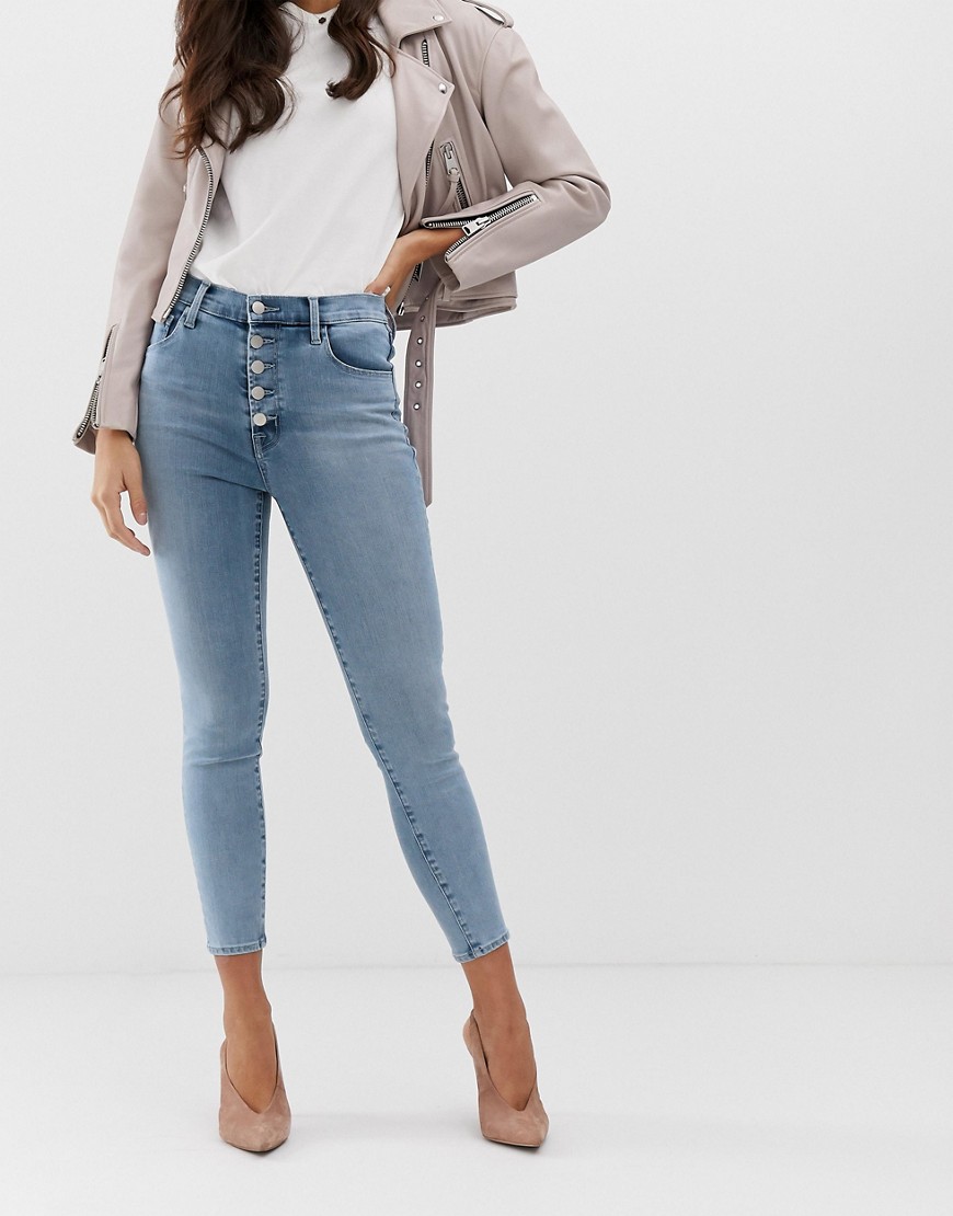J Brand - Lillie - Skinny jeans met hoge taille en zichtbare knoopsluiting-Blauw