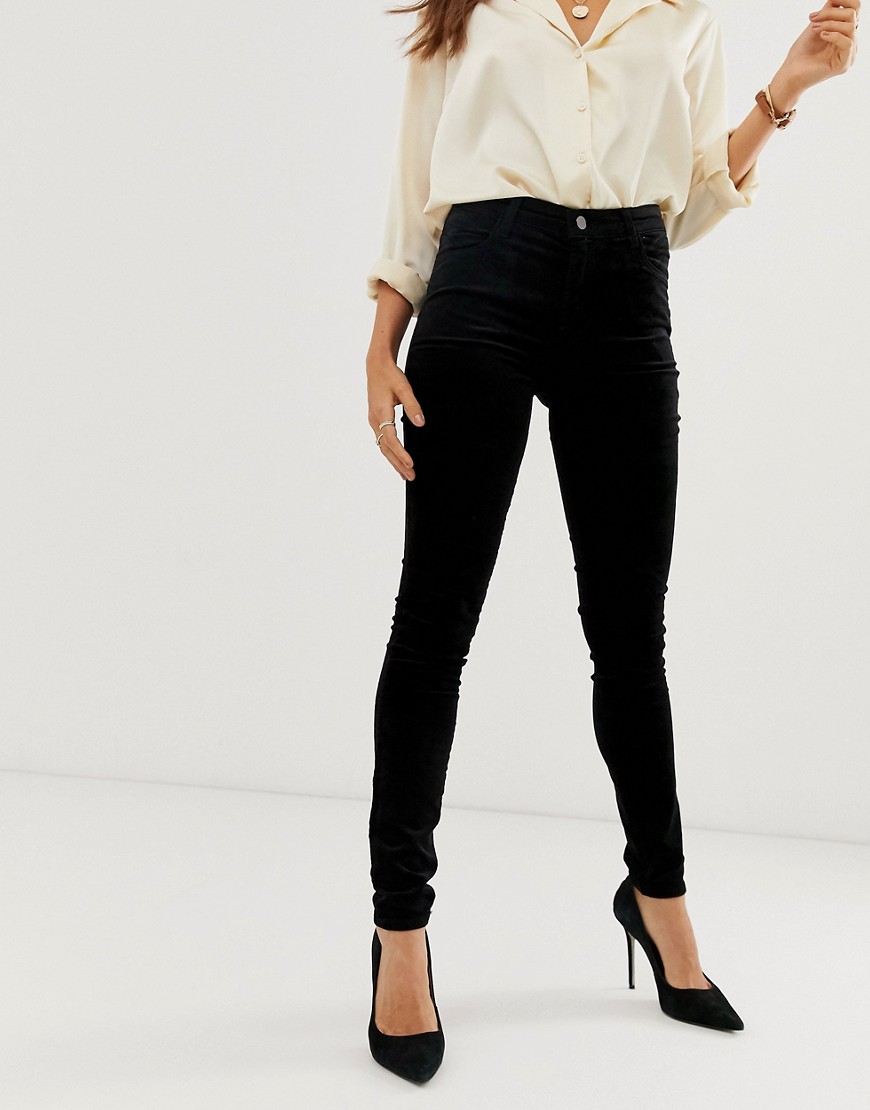 J Brand Maria - Fluwelen skinny jeans met hoge taille-Zwart