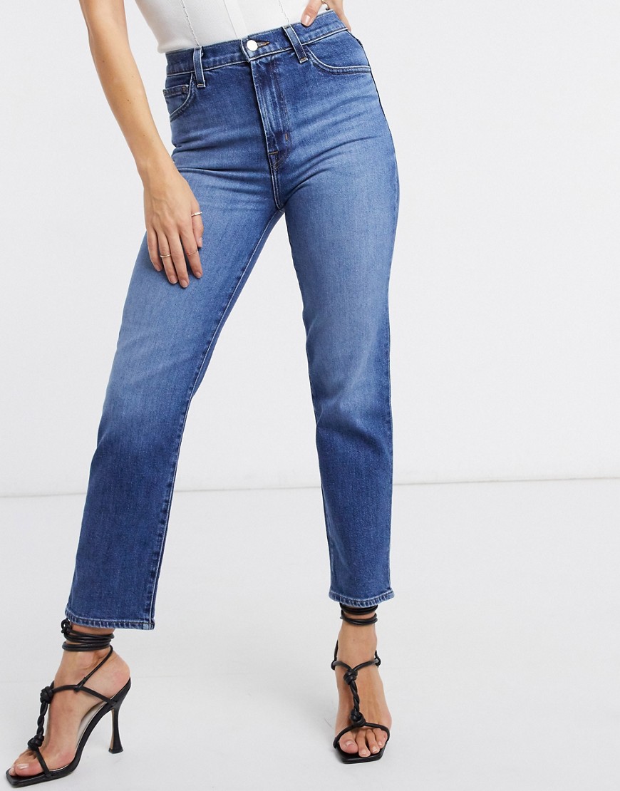J Brand–Jules–Mellanblå jeans med hög midja och raka ben