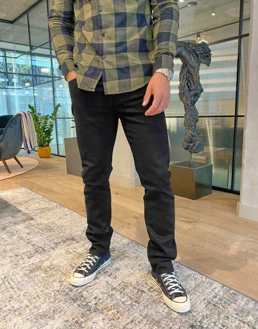 J Crew – 484 – Czarne, dopasowane jeansy ze stretchem i z nieobrębionymi szwami
