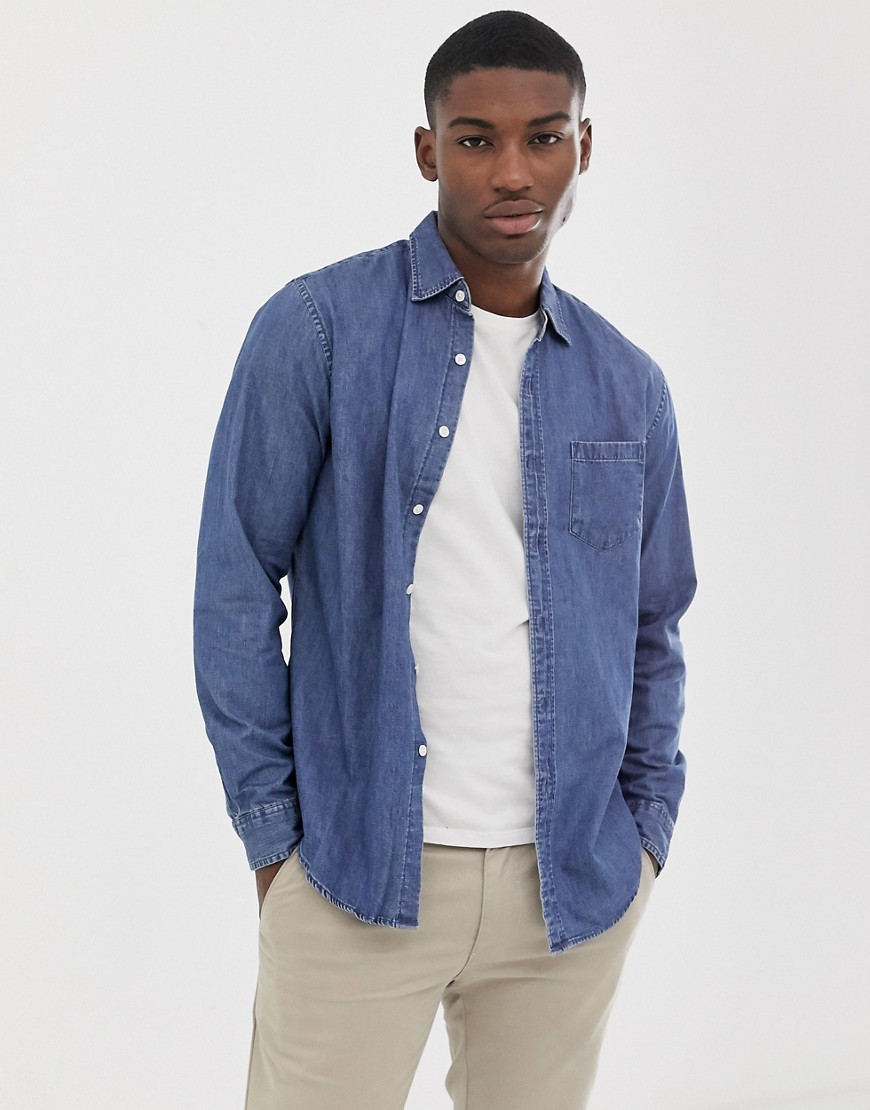 J Crew - Camicia di jeans a maniche lunghe vestibilità classica-Blu