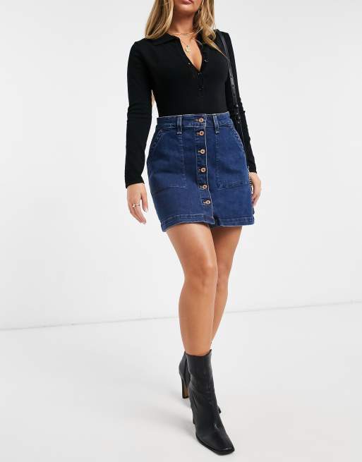 J crew button hot sale front denim skirt