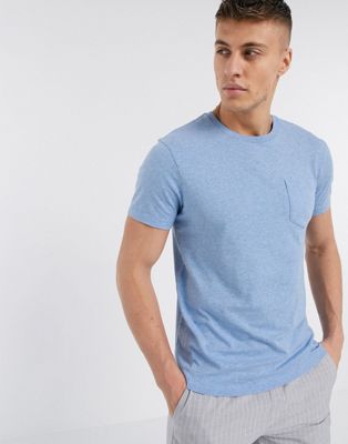 J. Crew Mercantile – Blåmelerad t-shirt med ficka och smal passform