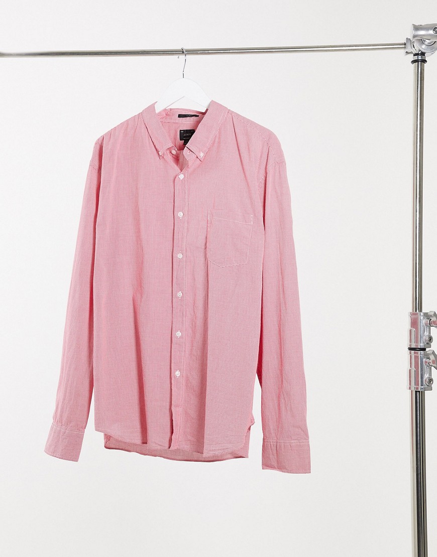 J Crew - Overhemd met kleine gingham-ruit, lange mouwen en wassing-Rood