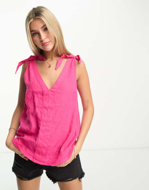 J. Crew tie-shoulder linen top in pink | ASOS