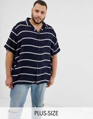 Jacamo – Marinblå, randig skjorta med platt krage