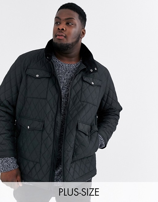 Jacamo quilted jacket with pockets in black
