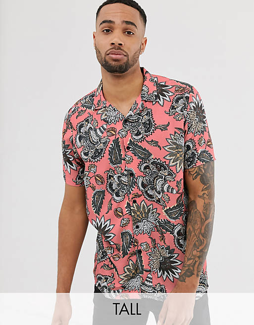 Jacamo revere collar shirt with pink tropical print | ASOS