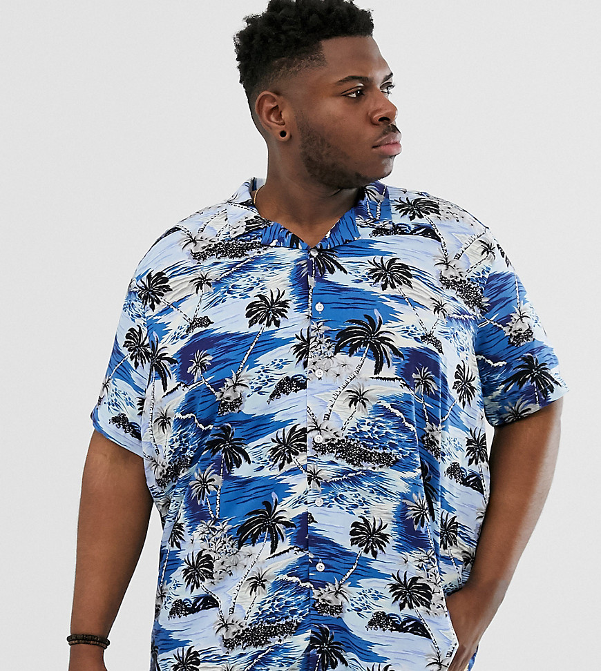 Jacamo skjorte med reverskrave og palmeprint-Blå