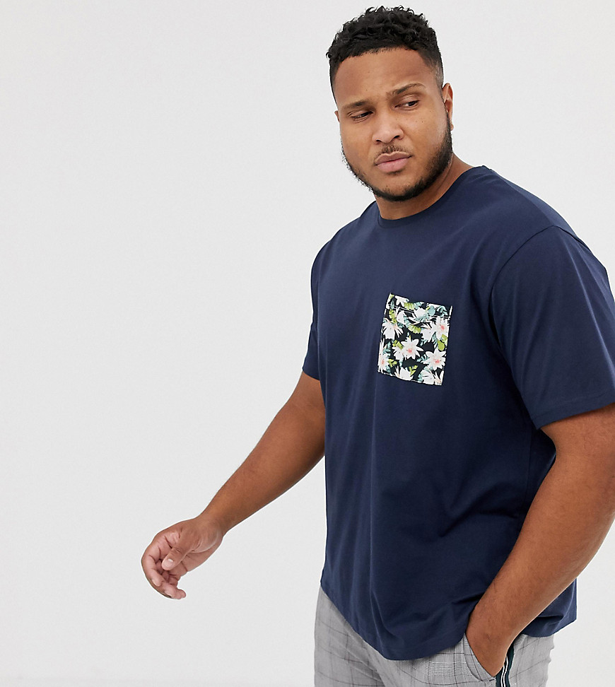 Jacamo — T-shirt med kontrastfarvet blomsterlomme-Marineblå
