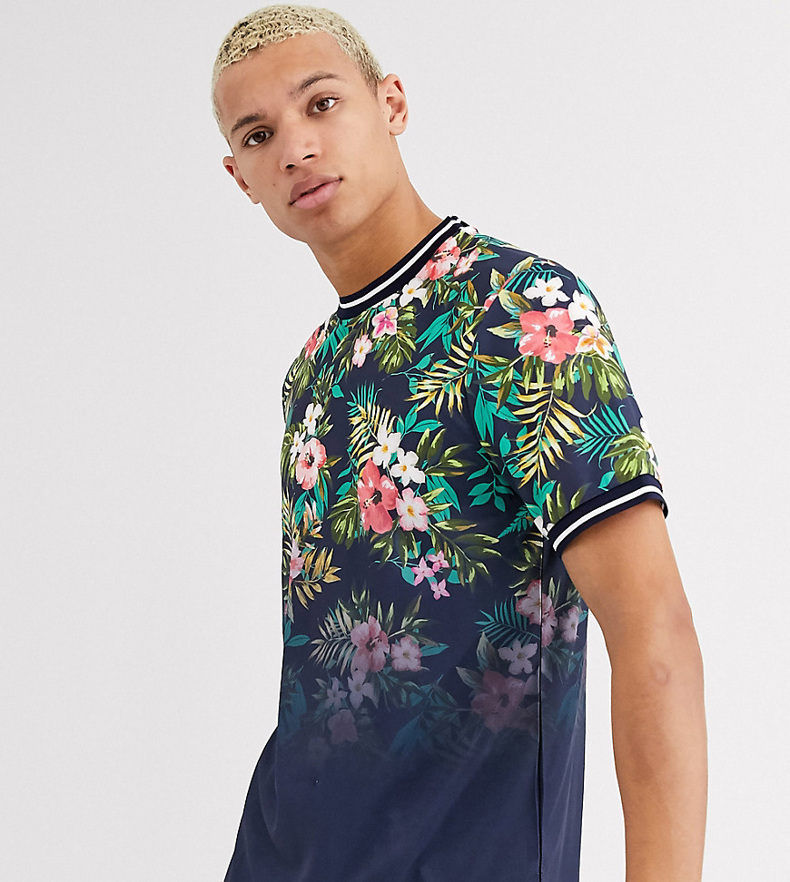 Jacamo - T-shirt met bloemenprint in marineblauw
