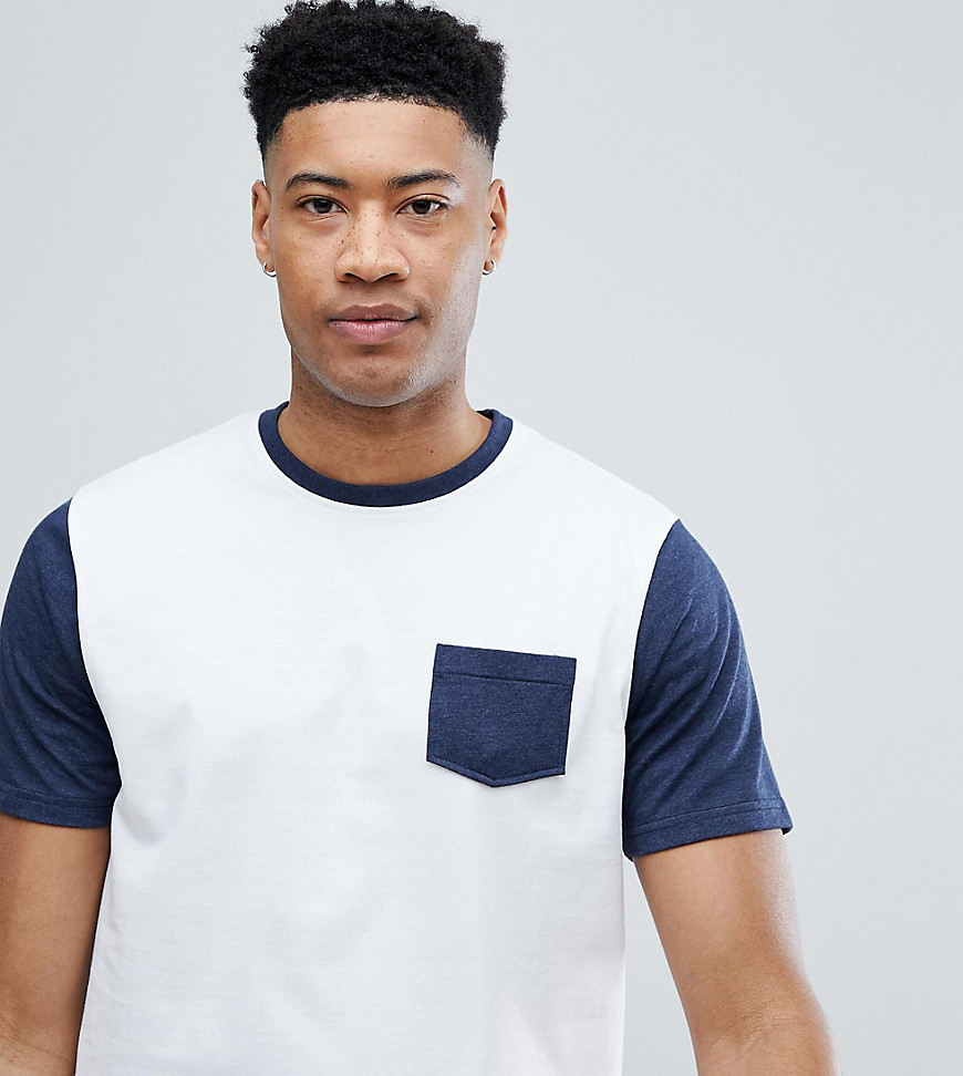 Jacamo T-Shirt With Contrast Sleeve And Pocket-White
