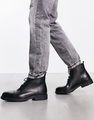 Jack and Jones classic leather boots in black | ASOS