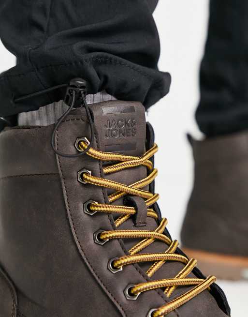Jack and Jones faux leather lace up boots in cognac | ASOS display picture 3