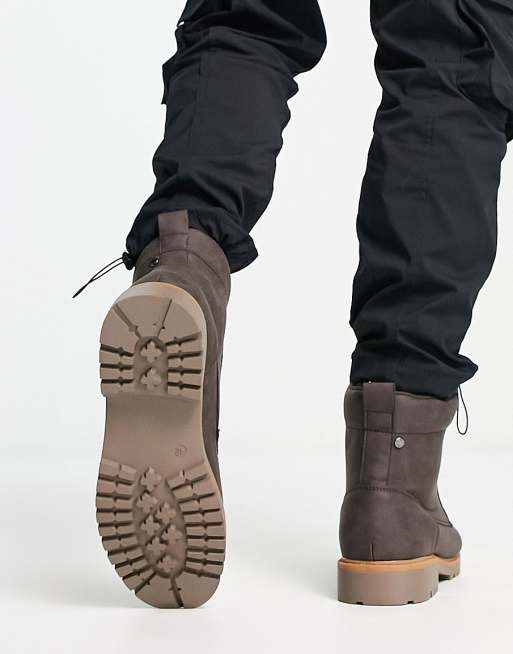 Jack and Jones faux leather lace up boots in cognac | ASOS