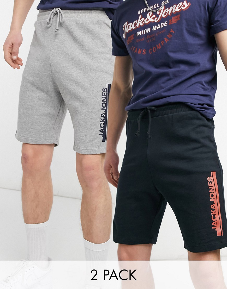 Jack and Jones – Jersey-Shorts in Schwarz und Hellgrau meliert, im 2er-Pack-Mehrfarbig