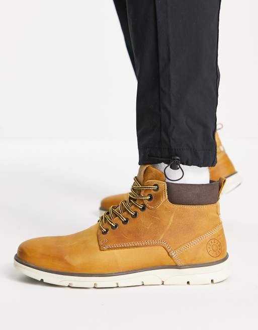 Jack and Jones leather lace up ankle boots in honey | ASOS