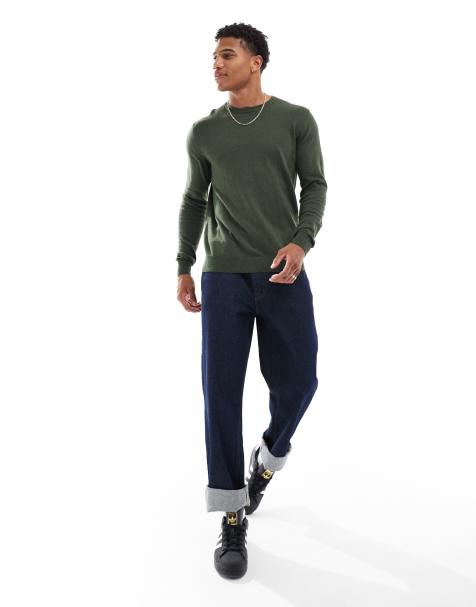 Jack and Jones - Maglione girocollo verde oliva a maglia fine - view 1