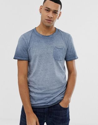 Jack and Jones – Originals – T-shirt med ficka och råskurna fållar-Marinblå