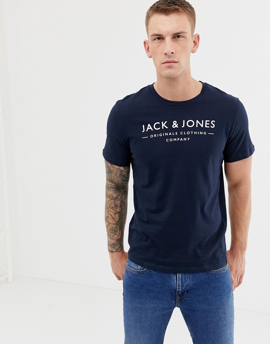 Jack and Jones Originals – T-shirt med logga på bröstet-Marinblå