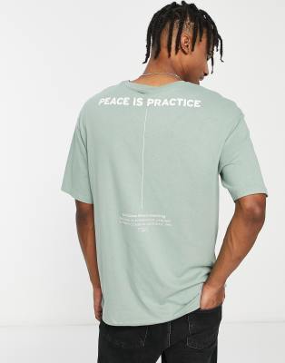 Jack & Jones Jack & Jack & Jones Originals oversized t-shirt with peace back print in sage-Green