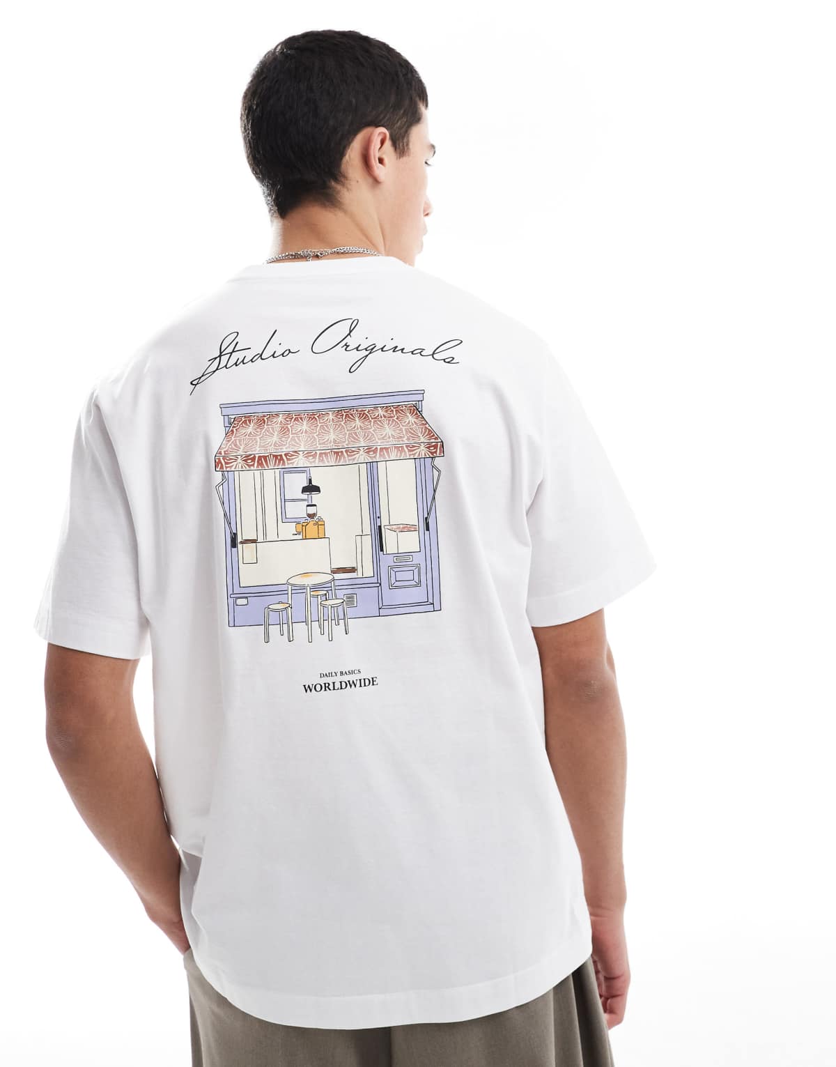 Jack & Jone oversized café back print t-shirt in white