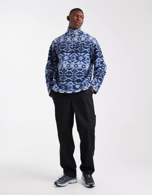Jack & Jones 1/4 zip fleece in blue print, 2 of 5