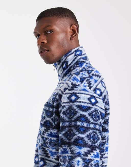 Jack & Jones 1/4 zip fleece in blue print, 4 of 5