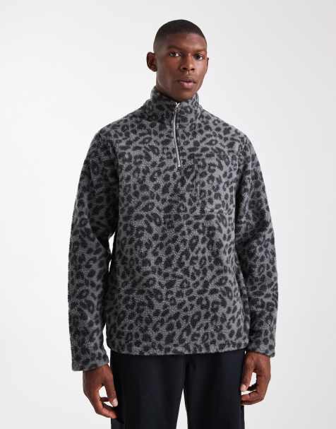 Jack & Jones 1/4 zip fleece in leopard - view 1