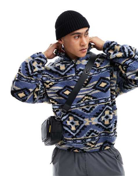 Jack & Jones 1/4 zip heavy fleece in aztec blue - view 1