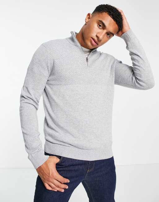 Jack Jones 1 4 zip jumper in light grey ASOS