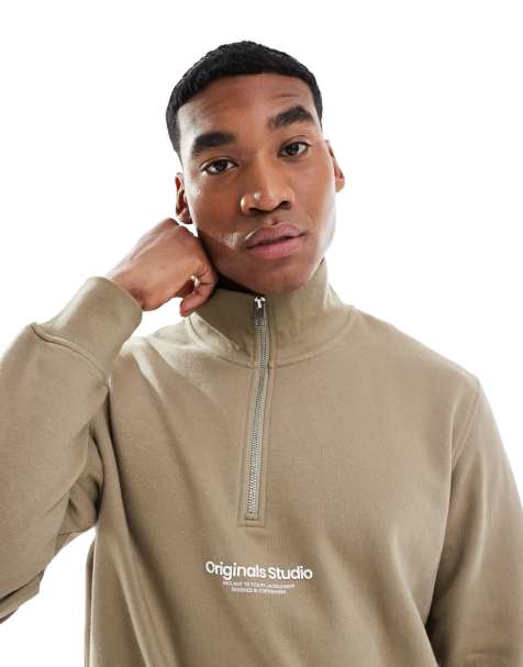 Jack & Jones 1/4 zip sweat with logo in sage - view 1