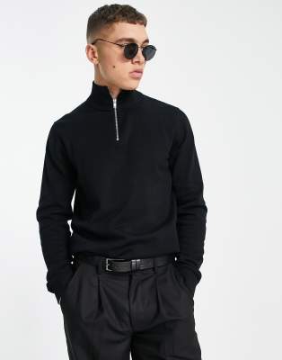 Jack & Jones 1/4 zip jumper in black - ASOS Price Checker