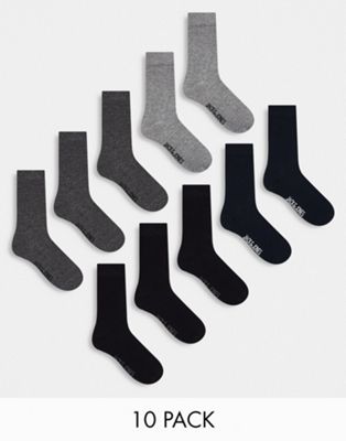 Jack & Jones 10 pack socks in black & grey